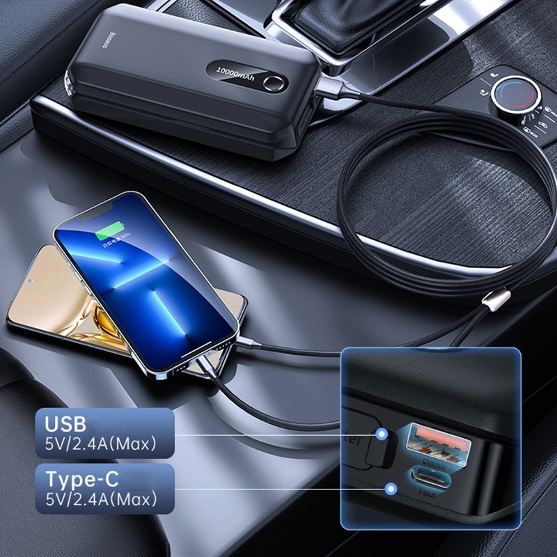 Car Jump Starter Power Bank For Car Baseus 10000mAh Battery Charger Portable Power Station 12V Car Booster Starting Device - Image 5