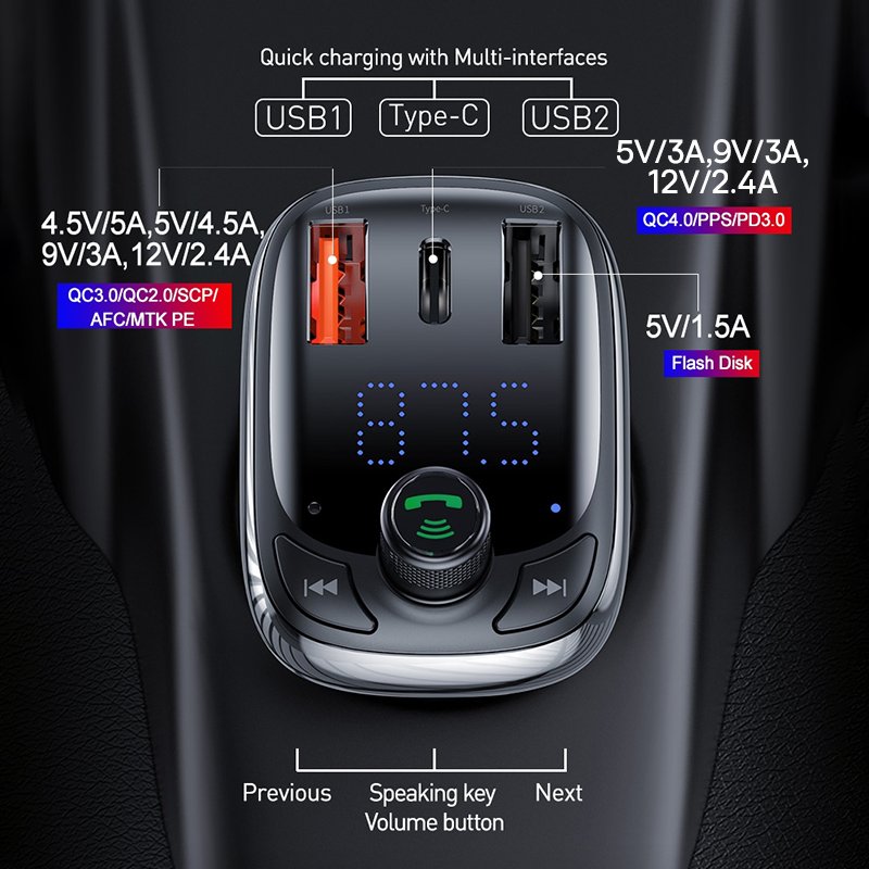 Transmitter Bluetooth 5.0 Handsfree Car Kit Audio MP3 Player - Image 2